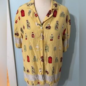 Vintage 90s 100% Silk Shirt Blouse size S-M Medium Unique Bottle Design